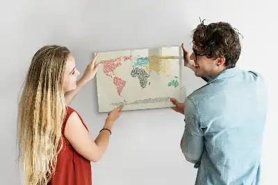 Magnetic glass dry erase board world map made of letters