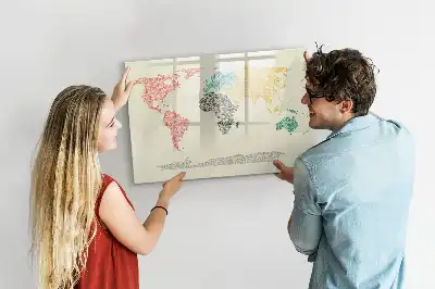 Magnetic glass dry erase board world map made of letters