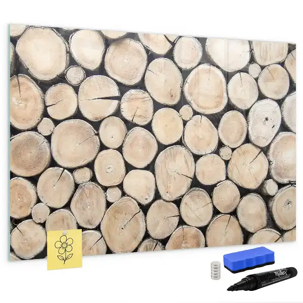 Magnetic marker board with a sawn tree trunk frame