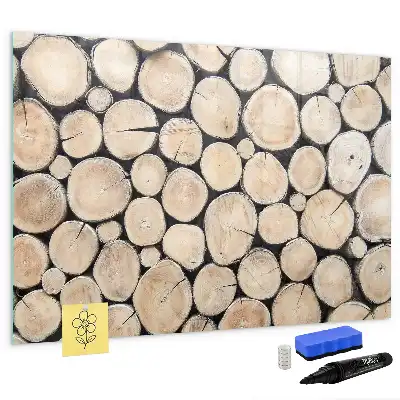 Magnetic marker board with a sawn tree trunk frame