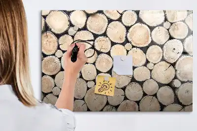 Magnetic marker board with a sawn tree trunk frame