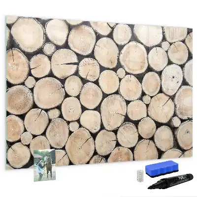 Magnetic marker board with a sawn tree trunk frame