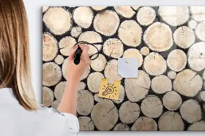 Magnetic marker board with a sawn tree trunk frame