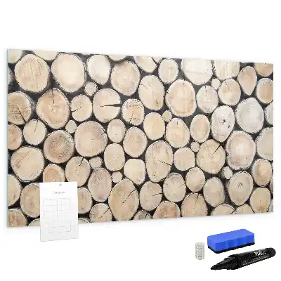 Magnetic marker board with a sawn tree trunk frame