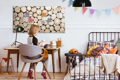 Magnetic marker board with a sawn tree trunk frame