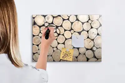 Magnetic marker board with a sawn tree trunk frame