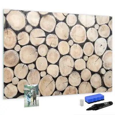 Magnetic marker board with a sawn tree trunk frame