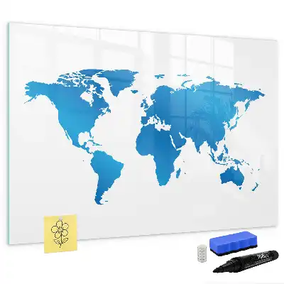 Magnetic glass dry erase board with world map print