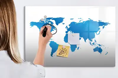 Magnetic glass dry erase board with world map print