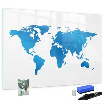 Magnetic glass dry erase board with world map print
