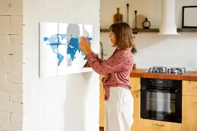 Magnetic glass dry erase board with world map print
