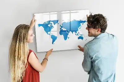Magnetic glass dry erase board with world map print