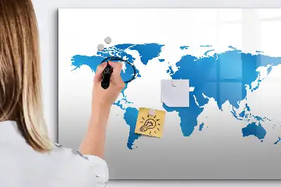 Magnetic glass dry erase board with world map print