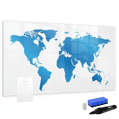 Magnetic glass dry erase board with world map print