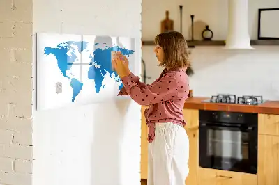 Magnetic glass dry erase board with world map print