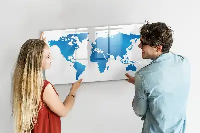 Magnetic glass dry erase board with world map print