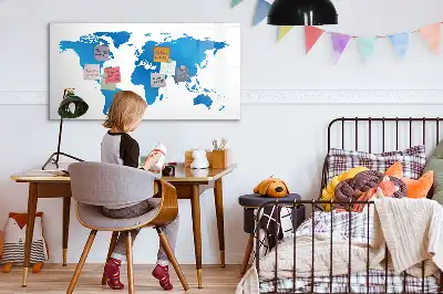 Magnetic glass dry erase board with world map print