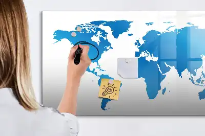 Magnetic glass dry erase board with world map print