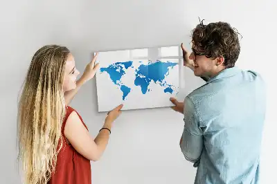 Magnetic glass dry erase board with world map print