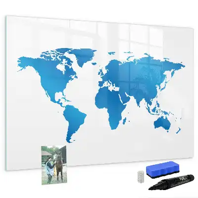 Magnetic glass dry erase board with world map print