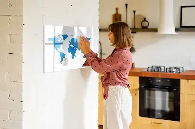 Magnetic glass dry erase board with world map print
