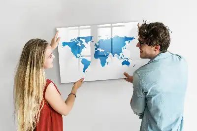 Magnetic glass dry erase board with world map print