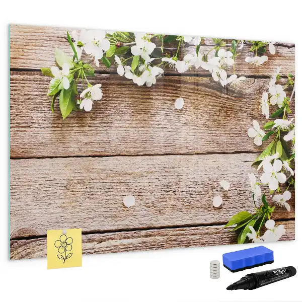 Magnetic marker board flowers on wood
