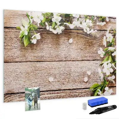 Magnetic marker board flowers on wood