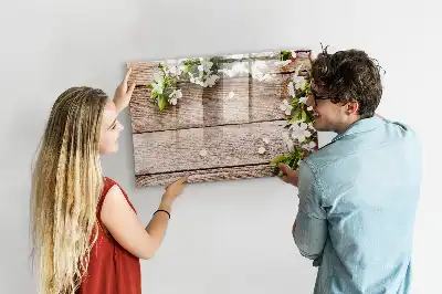 Magnetic marker board flowers on wood