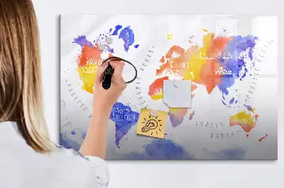 Watercolor world map magnetic marker board