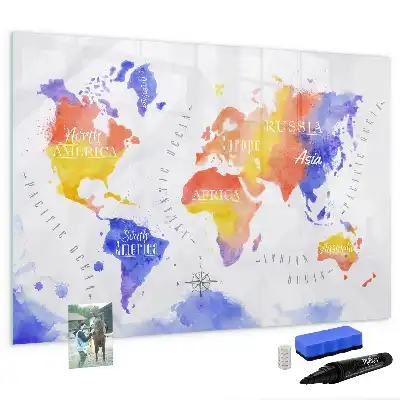 Watercolor world map magnetic marker board
