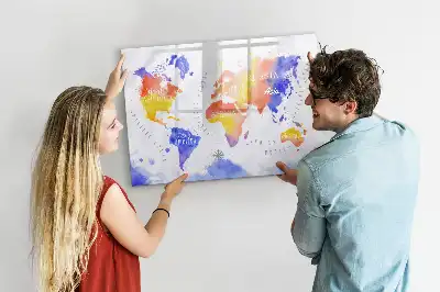 Watercolor world map magnetic marker board
