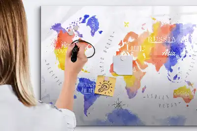 Watercolor world map magnetic marker board