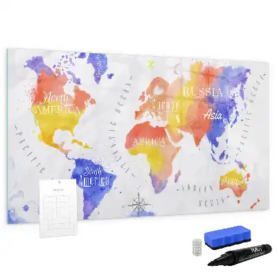 Watercolor world map magnetic marker board