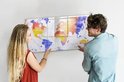 Watercolor world map magnetic marker board