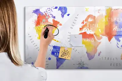 Watercolor world map magnetic marker board