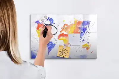 Watercolor world map magnetic marker board