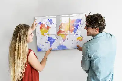 Watercolor world map magnetic marker board