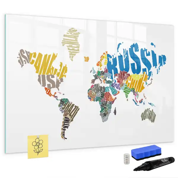 Magnetic world map marker board with typography design
