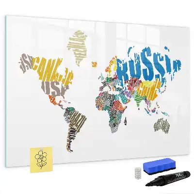 Magnetic world map marker board with typography design