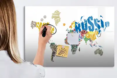 Magnetic world map marker board with typography design