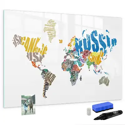 Magnetic world map marker board with typography design