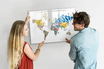 Magnetic world map marker board with typography design