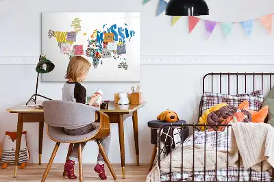 Magnetic world map marker board with typography design