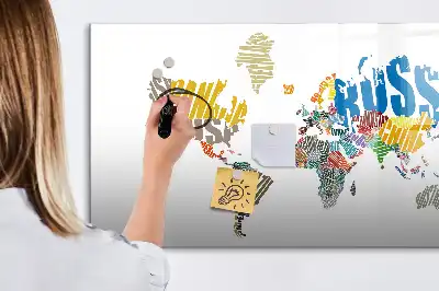 Magnetic world map marker board with typography design