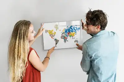 Magnetic world map marker board with typography design