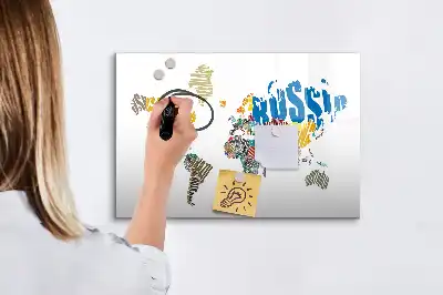 Magnetic world map marker board with typography design