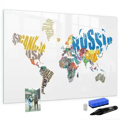 Magnetic world map marker board with typography design