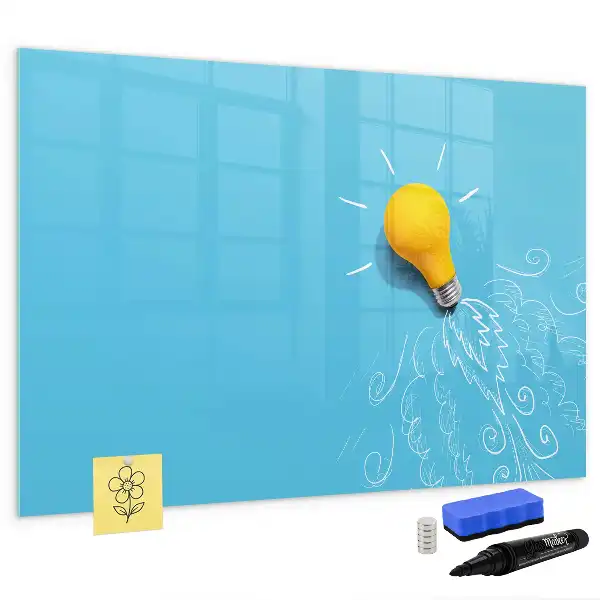 Magnetic glass dry erase board with light bulb drawing