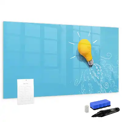Magnetic glass dry erase board with light bulb drawing